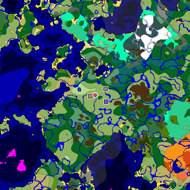 Predicted biome map of Java 1.19.2 seed -7410730776942339999 around estimated spawn