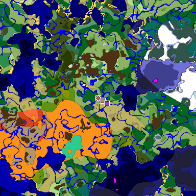 Predicted biome map of Java 1.19.2 seed 1729734734109176576 around estimated spawn