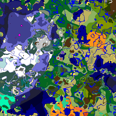 Predicted biome map of Java 1.19.2 seed 626057310857836720 around estimated spawn