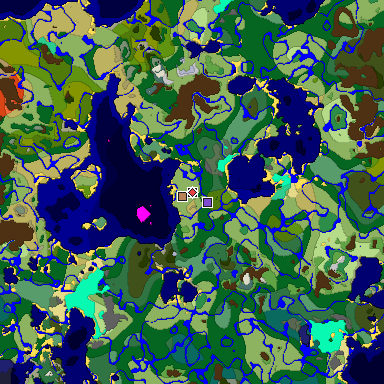 Predicted biome map of Java 1.19.2 seed 3294764731139118306 around estimated spawn