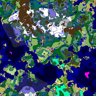 Predicted biome map of Java 1.19.2 seed -4934532532986607242 around estimated spawn