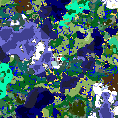Predicted biome map of Java 1.19.2 seed 7958656974369213644 around estimated spawn