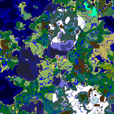 Predicted biome map of Java 1.19.2 seed -1850090984194259374 around estimated spawn