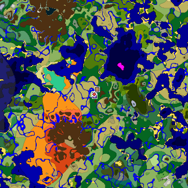 Predicted biome map of Java 1.19.2 seed -1157682766867553951 around estimated spawn