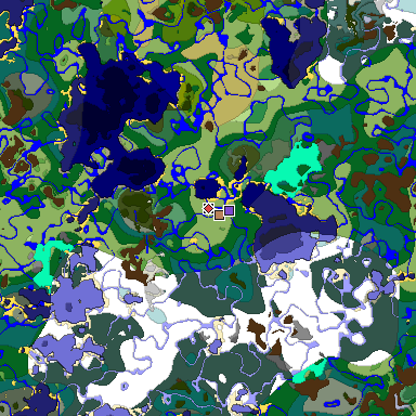Predicted biome map of Java 1.19.2 seed 2782923545588124689 around estimated spawn