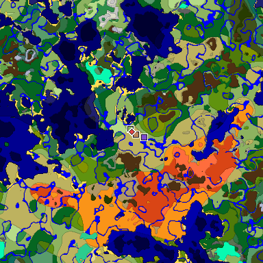 Predicted biome map of Java 1.19.2 seed 6948458728112064852 around estimated spawn