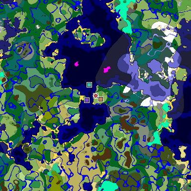 Predicted biome map of Java 1.19.2 seed -5067197131828762565 around estimated spawn