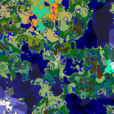 Predicted biome map of Java 1.19.2 seed 7540664722265424238 around estimated spawn
