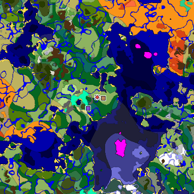 Predicted biome map of Java 1.19.2 seed 4756998911043722994 around estimated spawn