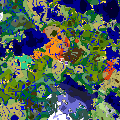 Predicted biome map of Java 1.19.2 seed 5875561520388090853 around estimated spawn