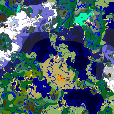 Predicted biome map of Java 1.19.2 seed -7575558114765280480 around estimated spawn