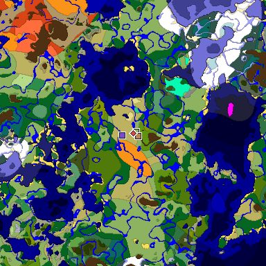 Predicted biome map of Java 1.19.2 seed -7586707167922376369 around estimated spawn