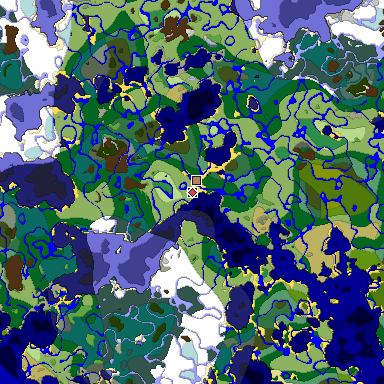 Predicted biome map of Java 1.19.2 seed 480748740451966177 around estimated spawn