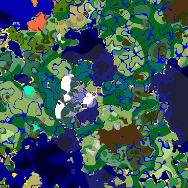 Predicted biome map of Java 1.19.2 seed -8299017774793631747 around estimated spawn