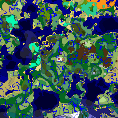 Predicted biome map of Java 1.19.2 seed 1304072633426193614 around estimated spawn