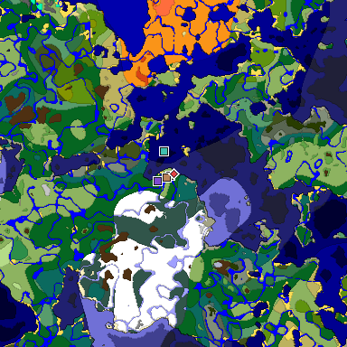 Predicted biome map of Java 1.19.2 seed -8990304442265513058 around estimated spawn