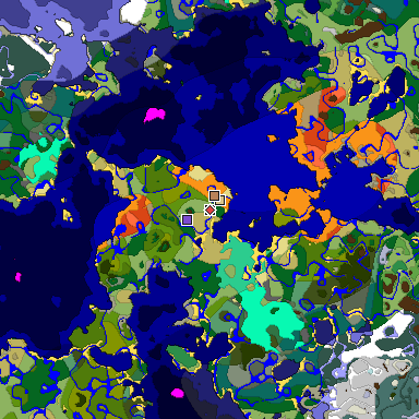 Predicted biome map of Java 1.19.2 seed -5715902909550880881 around estimated spawn