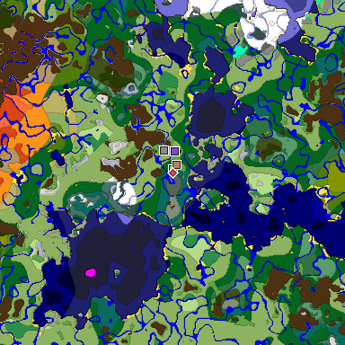 Predicted biome map of Java 1.19.2 seed -9003258174259571657 around estimated spawn