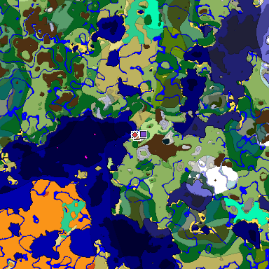 Predicted biome map of Java 1.19.2 seed -2238807612050940174 around estimated spawn