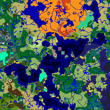 Predicted biome map of Java 1.19.2 seed -5725928485151487101 around estimated spawn
