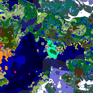 Predicted biome map of Java 1.19.2 seed 8565075032894967087 around estimated spawn