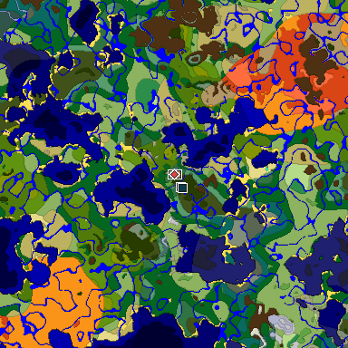 Predicted biome map of Java 1.19.2 seed -7672592398540962090 around estimated spawn