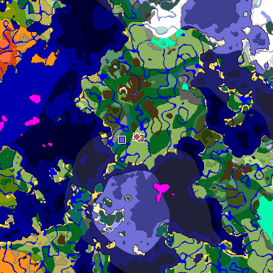 Predicted biome map of Java 1.19.2 seed 805341440230241768 around estimated spawn