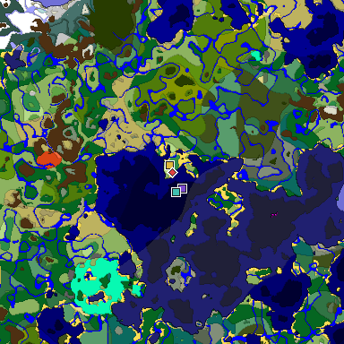 Predicted biome map of Java 1.19.2 seed 9210502841318127709 around estimated spawn