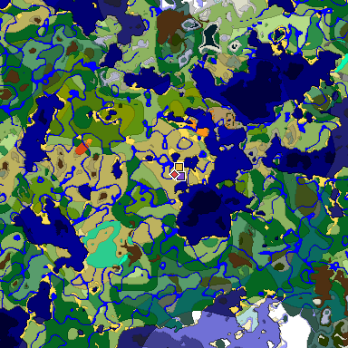 Predicted biome map of Java 1.19.2 seed -8118628108551227087 around estimated spawn