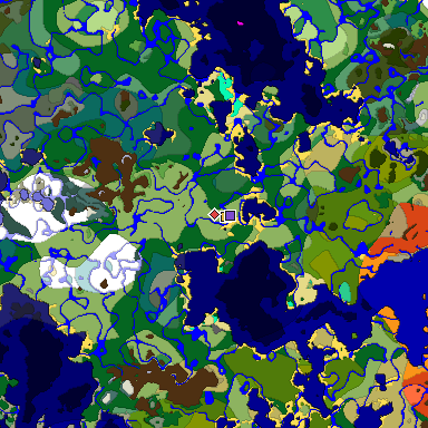 Predicted biome map of Java 1.19.2 seed -5945294431420485075 around estimated spawn