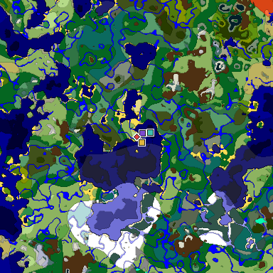 Predicted biome map of Java 1.19.2 seed -4454252184623261500 around estimated spawn