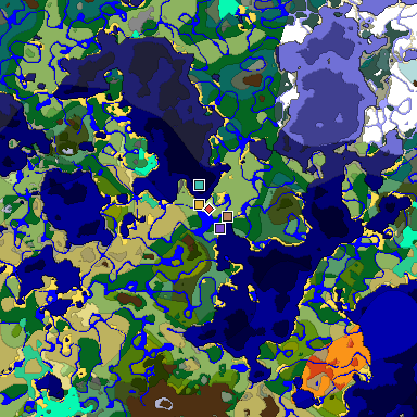 Predicted biome map of Java 1.19.2 seed 3449599864382030760 around estimated spawn