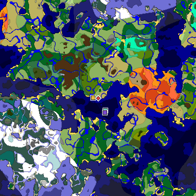 Predicted biome map of Java 1.19.2 seed 9154242277711986819 around estimated spawn