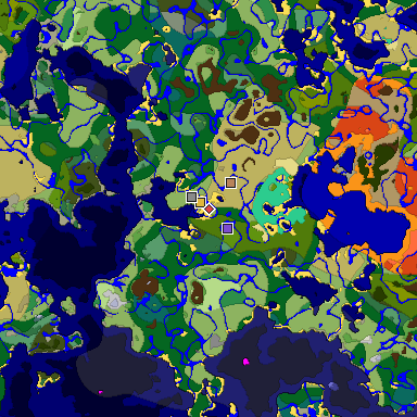 Predicted biome map of Java 1.19.2 seed -9195029160625149971 around estimated spawn