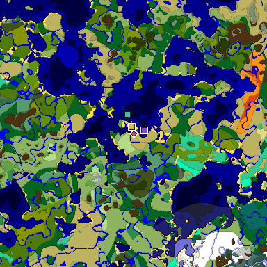 Predicted biome map of Java 1.19.2 seed 7465430459820439520 around estimated spawn