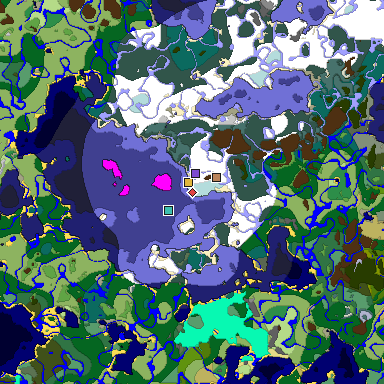 Predicted biome map of Java 1.19.2 seed 391789508080485995 around estimated spawn