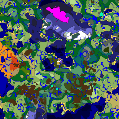 Predicted biome map of Java 1.19.2 seed -8050499901999877690 around estimated spawn
