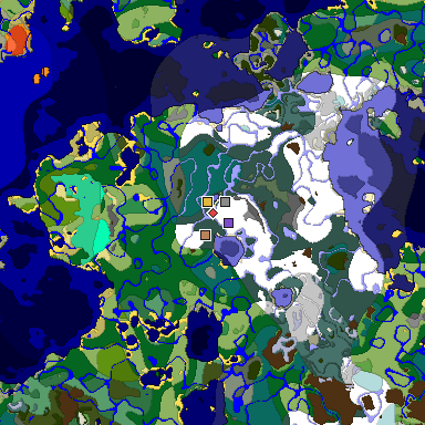 Predicted biome map of Java 1.19.2 seed -3340326969292965806 around estimated spawn