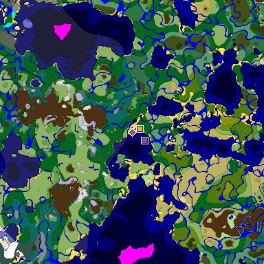 Predicted biome map of Java 1.19.2 seed -7584254997075746113 around estimated spawn