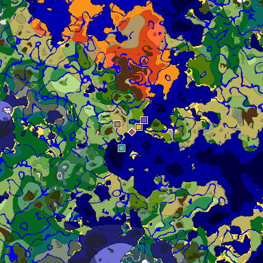 Predicted biome map of Java 1.19.2 seed -5338844547004764426 around estimated spawn