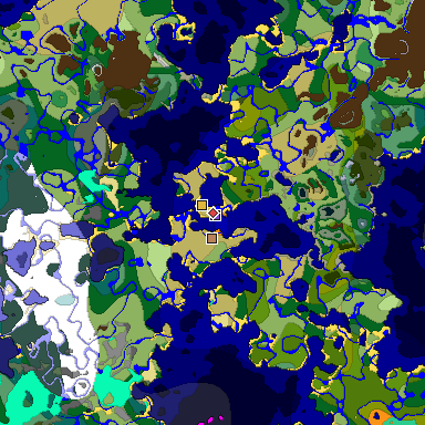 Predicted biome map of Java 1.19.2 seed 605116438440391504 around estimated spawn