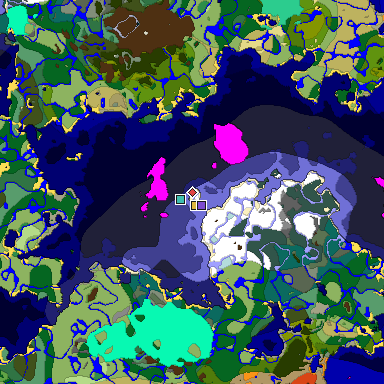 Predicted biome map of Java 1.19.2 seed 7106232264276405374 around estimated spawn