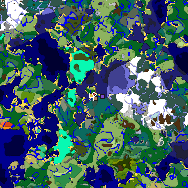 Predicted biome map of Java 1.19.2 seed 6969797328873472070 around estimated spawn