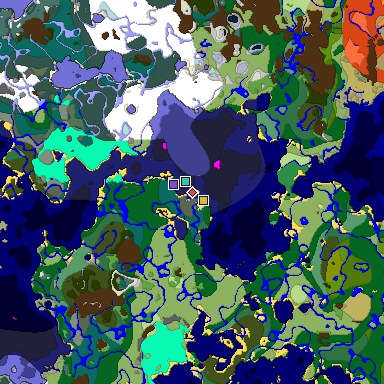 Predicted biome map of Java 1.19.2 seed -1884364639875082658 around estimated spawn