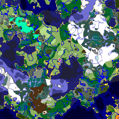 Predicted biome map of Java 1.19.2 seed 5155410666861434423 around estimated spawn
