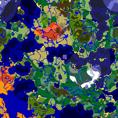 Predicted biome map of Java 1.19.2 seed 4786843169631995403 around estimated spawn