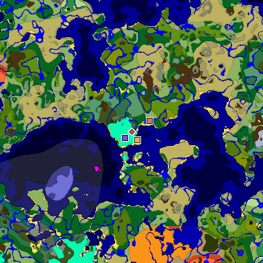 Predicted biome map of Java 1.19.2 seed -7156621657444580769 around estimated spawn