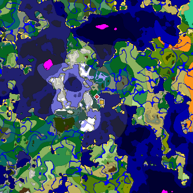 Predicted biome map of Java 1.19.2 seed -1233107698452941737 around estimated spawn