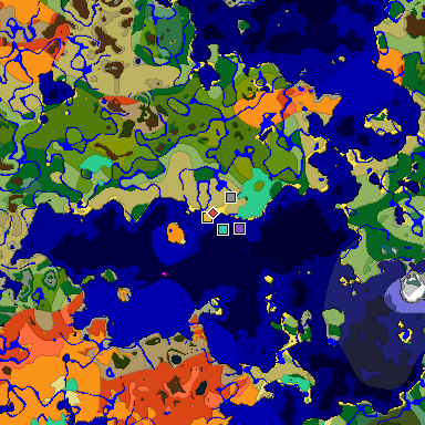 Predicted biome map of Java 1.19.2 seed 8587819323123816238 around estimated spawn