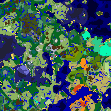 Predicted biome map of Java 1.19.2 seed -1495437107023326054 around estimated spawn